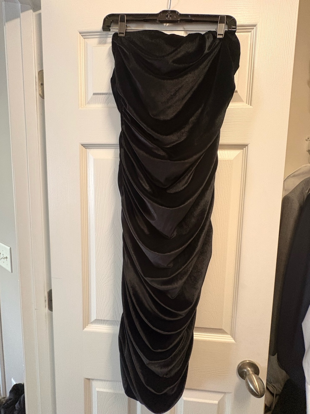Club L London Black Strapless Ruched Midi Dress